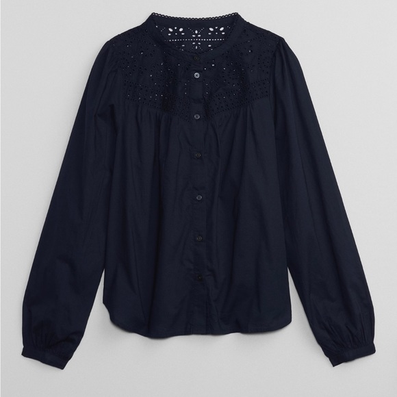 GAP Poplin Eyelet Top, Navy, Size XXL - Picture 4 of 4